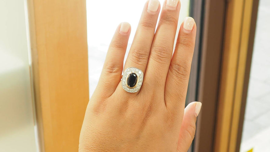 Ring 53,5 Pompadourring i gult guld, Platina, safir och diamanter 58 Facettes 32642