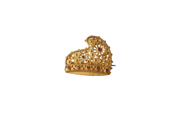 Broche Broche ancienne corne ducale en or jaune, rubis et diamants 58 Facettes