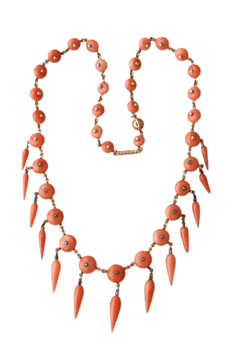Boucles d'oreilles Parure ancienne - Collier, boucles d'oreilles et bague en or, argent et corail 58 Facettes