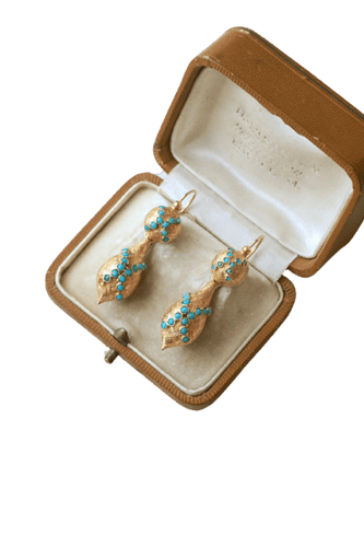 Boucles d'oreilles Boucles d'oreilles dormeuses XIXe en or jaune 18 ct et turquoises 58 Facettes