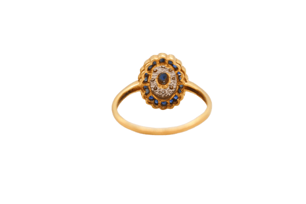 Bague 59 Bague marguerite ovale en or jaune, saphir et diamants 58 Facettes 4026