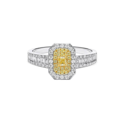 Bague 50 Bague en or blanc 18K avec diamant jaune et diamants 58 Facettes GBR1343WG