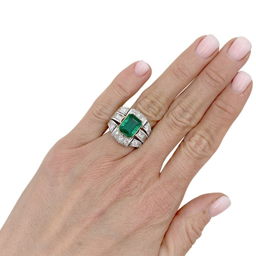 Bague 52 Bague émeraude de Colombie et diamants en platine et or jaune 58 Facettes 35624
