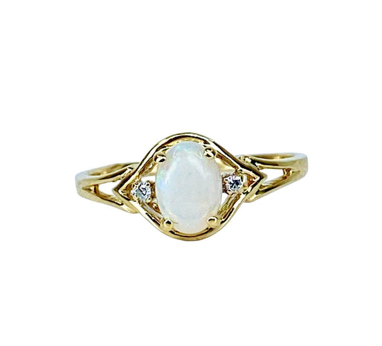 Inel 54 Inel din aur galben de 18 carate, opal și diamante 58 Facettes AB729