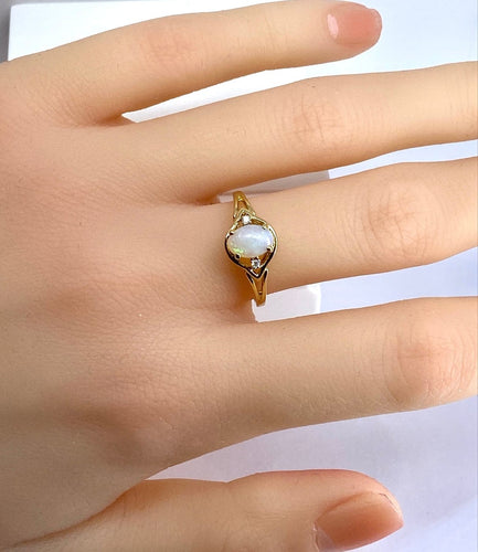 Inel 54 Inel din aur galben de 18 carate, opal și diamante 58 Facettes AB729