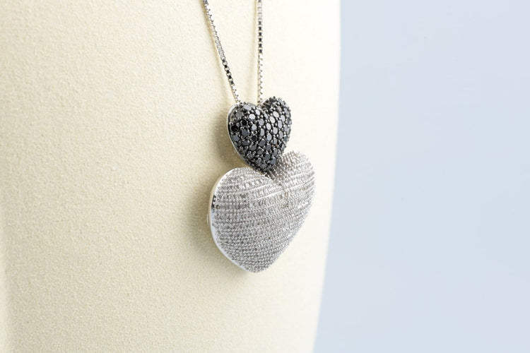 Ketting Dubbele hartketting in 18K witgoud en diamanten 58 Facettes CLDIAMBLACK-107