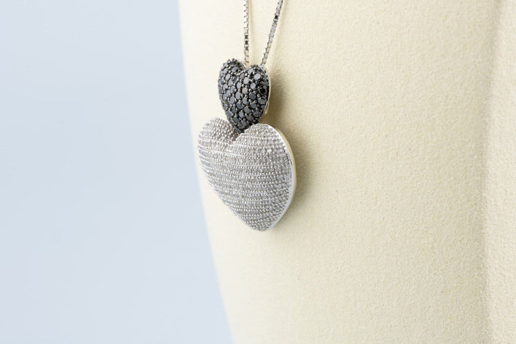 Ketting Dubbele hartketting in 18K witgoud en diamanten 58 Facettes CLDIAMBLACK-107