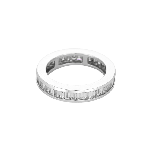Ring 49 Ehering Vollrund in Weißgold und Baguette-Diamanten 58 Facettes P53L19