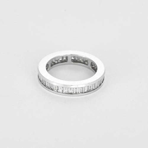 Ring 49 Ehering Vollrund in Weißgold und Baguette-Diamanten 58 Facettes P53L19