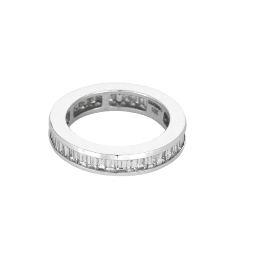 Ring 49 Ehering Vollrund in Weißgold und Baguette-Diamanten 58 Facettes P53L19