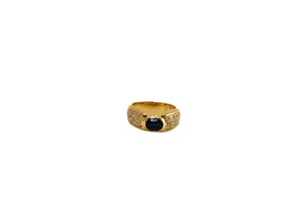 Ring 45 Slagring in 18K geelgoud, ovale saffier en diamanten 58 Facettes LP1898/UNNB