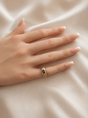 Ring 45 Slagring in 18K geelgoud, ovale saffier en diamanten 58 Facettes LP1898/UNNB
