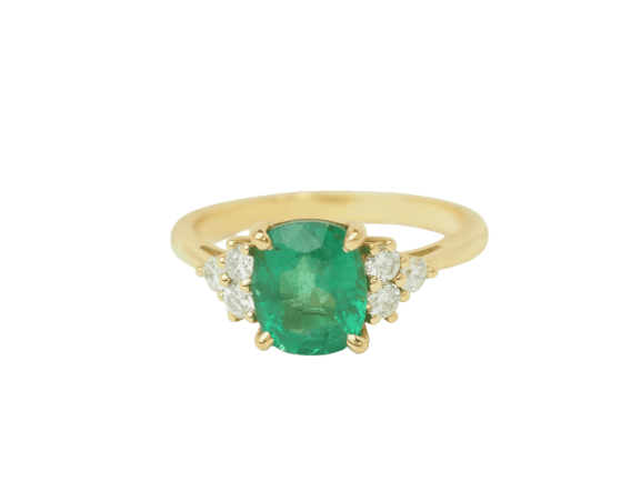 Anel 56 Anel esmeralda 2 ct em ouro amarelo 18 kt e diamantes 58 Facettes F5069
