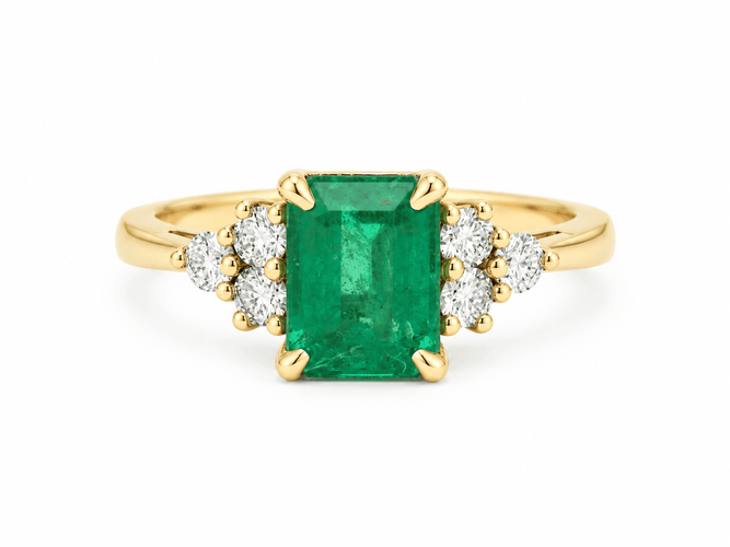 Bague 55 Bague émeraude 1,62 ct en or jaune et diamants 58 Facettes F5071