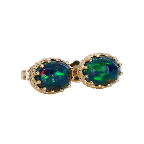 Boucles d'oreilles Midnight Aurora - Boucles d'oreilles en or jaune 14 ct et opales noires 58 Facettes E010