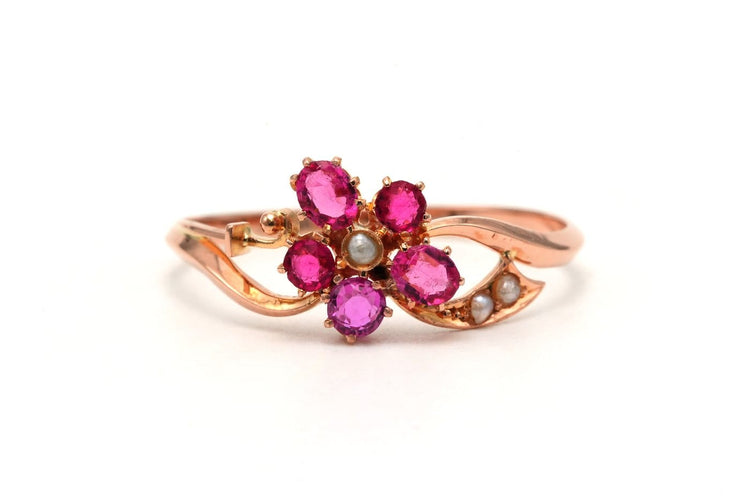 Bague 60 Bague Art Nouveau en or jaune, saphirs roses et perles 58 Facettes B868