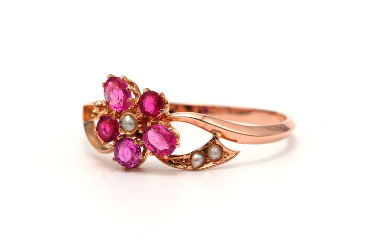 Bague 60 Bague Art Nouveau en or jaune, saphirs roses et perles 58 Facettes B868