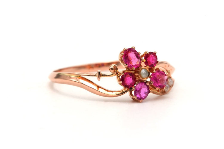 Bague 60 Bague Art Nouveau en or jaune, saphirs roses et perles 58 Facettes B868