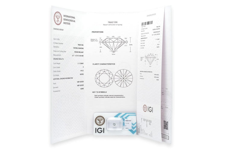 Diamant IGI - Pierre taille brillant 1,11 ct E VVS2 58 Facettes EVVS2