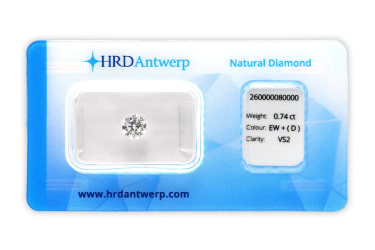 Diamant HRD - Diamant naturel taille brillant 0,74 ct D VS2 58 Facettes DVS2