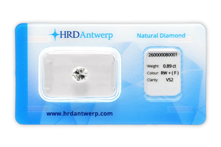 HRD - Diamant naturel taille brillant 0,89 ct F VS2 58 Facettes FVS2