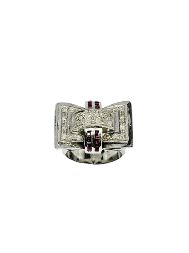 Bague 56 Art Déco - Bague en or 14 carats, diamants et rubis 58 Facettes Q384B