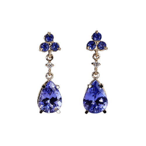 Boucles d'oreilles Boucles d'oreilles en or jaune 14 ct, tanzanites, saphirs et diamants 58 Facettes E012