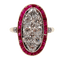 Bague 53 Bague cible Art déco en or 18k, platine, diamants et rubis 58 Facettes A07265