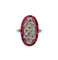 Bague 53 Bague cible Art déco en or 18k, platine, diamants et rubis 58 Facettes A07265