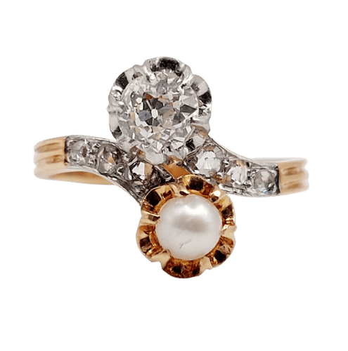 Bague 52.5 Bague toi et moi antique en or rose 18k, diamant et perle 58 Facettes A07225