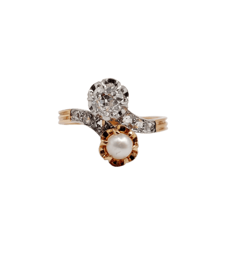 Bague 52.5 Bague toi et moi antique en or rose 18k, diamant et perle 58 Facettes A07225