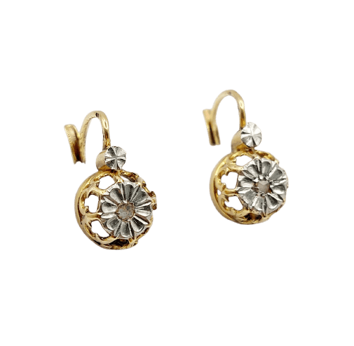 Boucles d'oreilles Dormeuses antiques - Boucles d'oreilles en or 18k et diamants taille rose 58 Facettes A07238