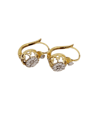 Boucles d'oreilles Dormeuses antiques - Boucles d'oreilles en or 18k et diamants taille rose 58 Facettes A07238