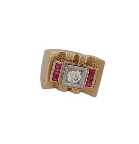 Bague 54 Tank - Bague en or jaune, rubis et diamant 58 Facettes 2820227