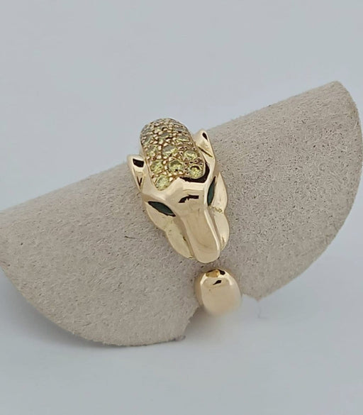 Bague 52 Bague panthère en or jaune, émeraudes et diamants 58 Facettes 2820180