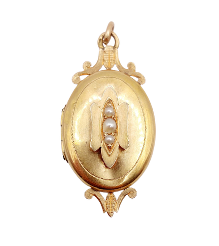 18k rose gold photo locket pendant and pearls 