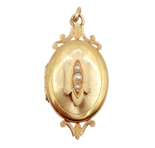 18k rose gold photo locket pendant and pearls 
