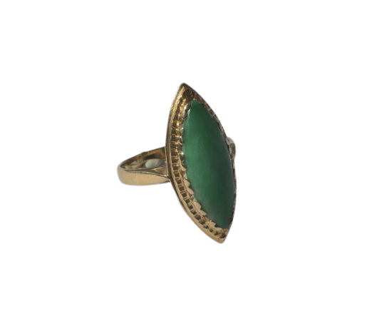 Bague 56 Bague navette vintage en or jaune et jade 58 Facettes Bague