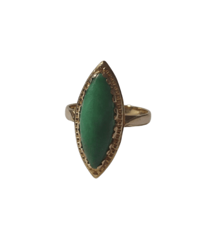 Bague 56 Bague navette vintage en or jaune et jade 58 Facettes Bague