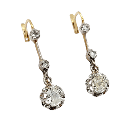Boucles d'oreilles Dormeuses antiques en or 18k, platine et diamants taille ancienne 58 Facettes A07245