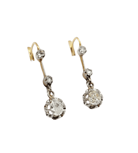 Boucles d'oreilles Dormeuses antiques en or 18k, platine et diamants taille ancienne 58 Facettes A07245