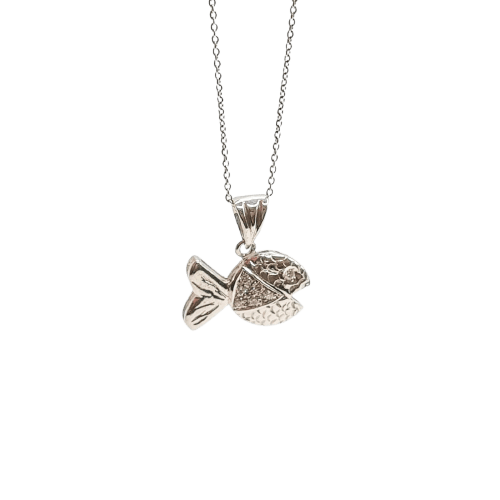 Collier Collier poisson en or blanc 18 carats et diamants 58 Facettes #BT