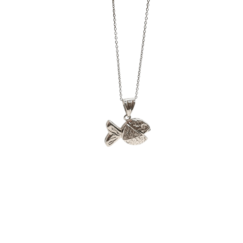 Collier Collier poisson en or blanc 18 carats et diamants 58 Facettes #BT
