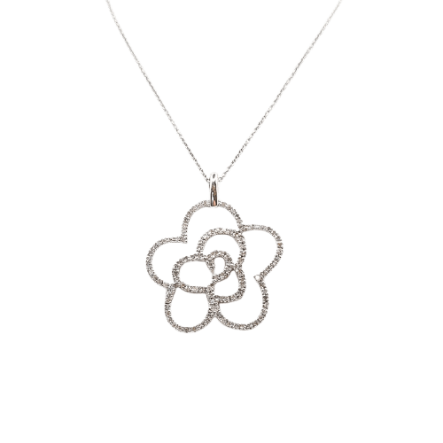 Collier Collier fleur en or blanc 18 carats et diamants 58 Facettes #5020