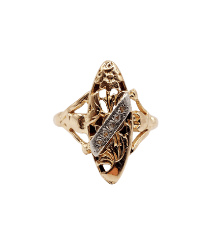 Bague 49.5 Bague marquise Art nouveau en or rose 18k, platine et diamants 58 Facettes A07253