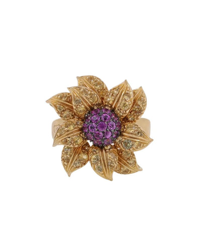 Bague 54 Bague florale en or jaune 18 ct et rubis 58 Facettes RUB01