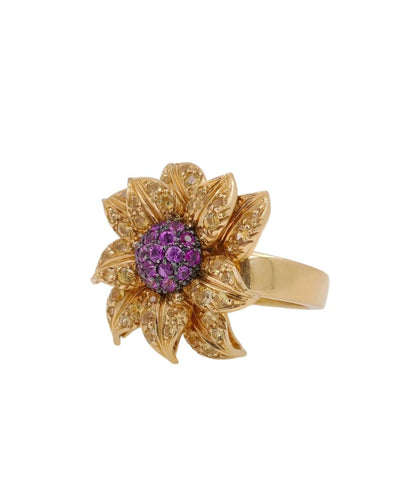 Bague 54 Bague florale en or jaune 18 ct et rubis 58 Facettes RUB01