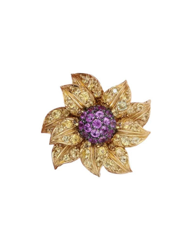 Bague 54 Bague florale en or jaune 18 ct et rubis 58 Facettes RUB01