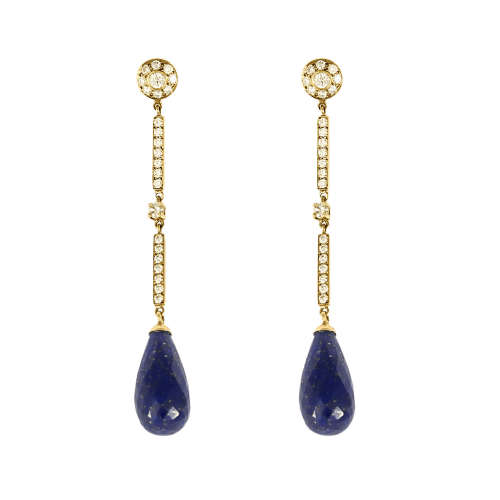 Boucles d'oreilles Boucles d'oreilles pendantes en or jaune, diamants et lapis-lazuli 58 Facettes P89L11