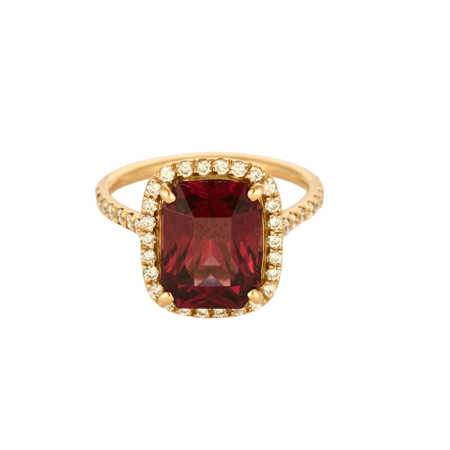 Bague 52 Bague solitaire en or rose, grenat rhodolite et diamants 58 Facettes P2L6
